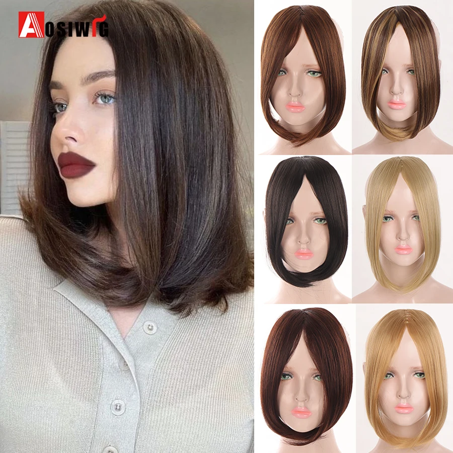 AOSIWIG Synthetic Fringe Micro Volume Bangs Clip In Front Hair Fake Bangs Extension White Hair Seamless Natural False Bangs