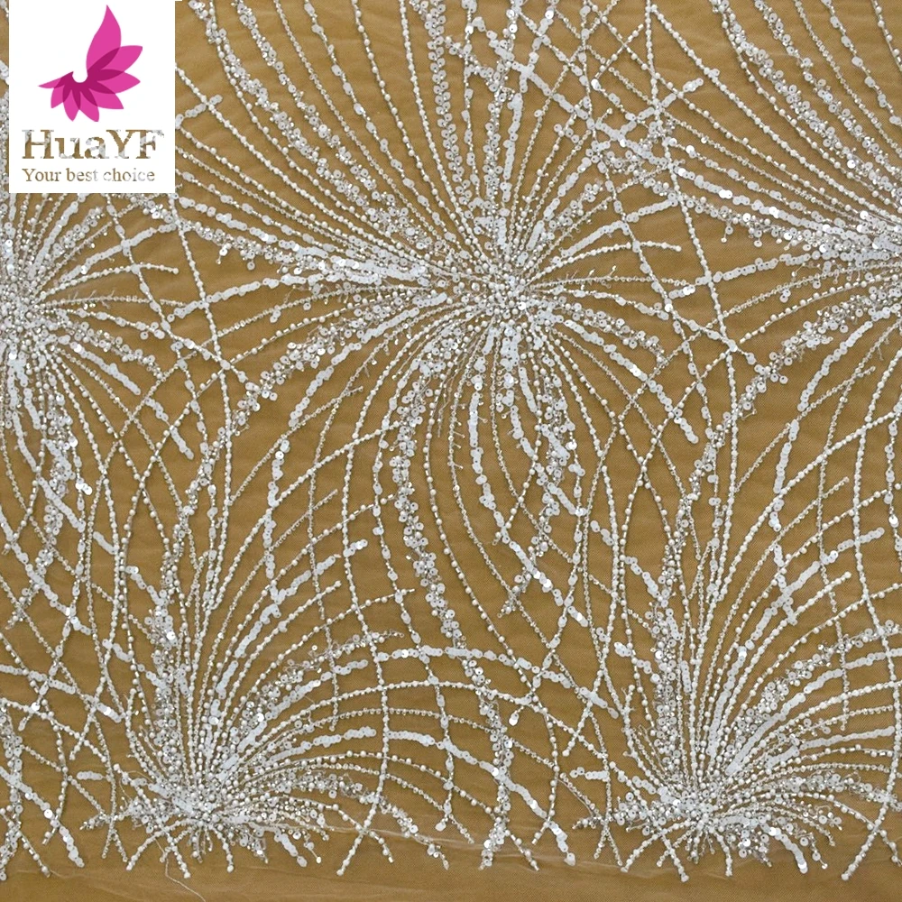 

2022 New Beads Sequins Lace For Bridal Wedding Dress Off White HY1676-3
