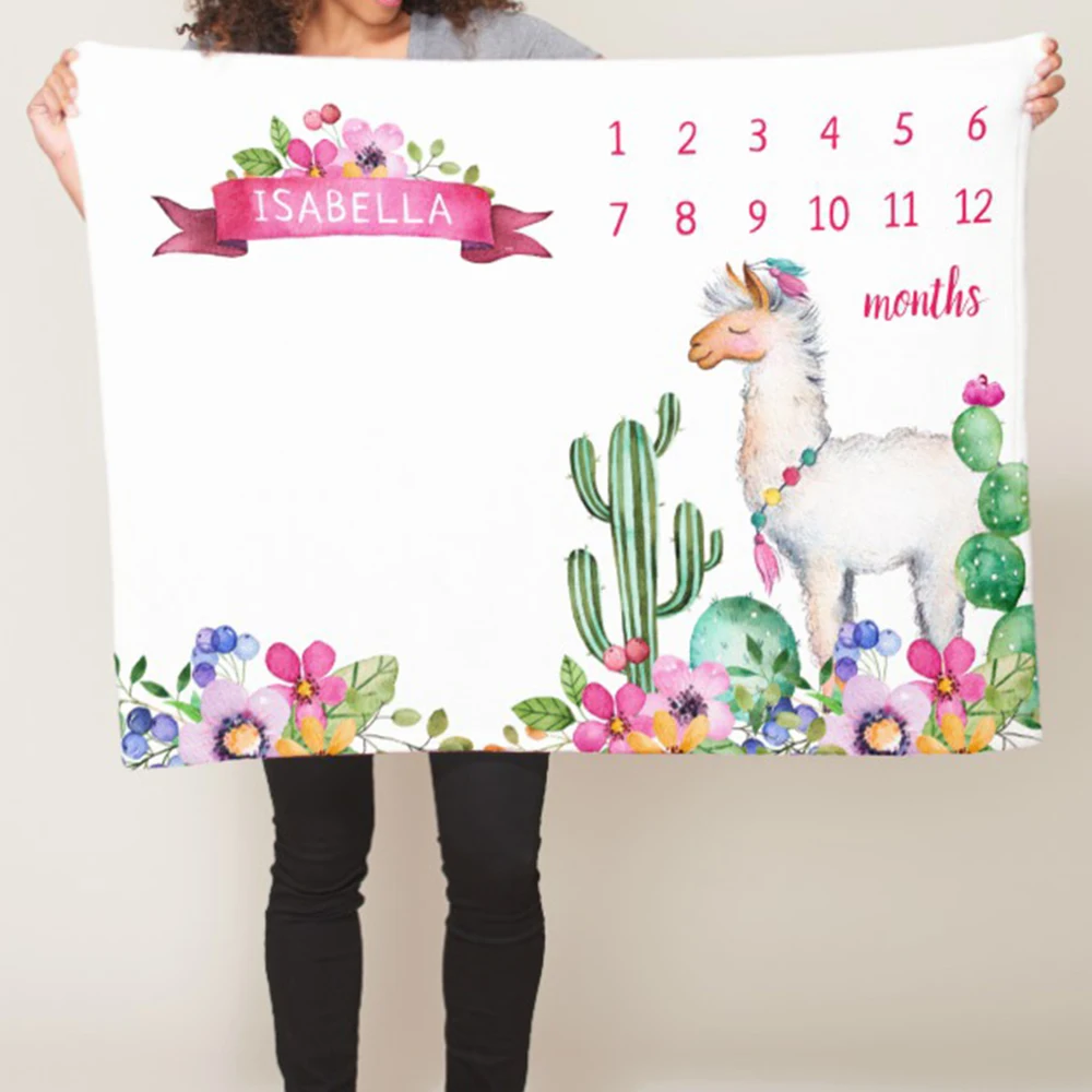 LVYZIHO Personalized Baby Blanket  Llama Cactus Floral Fleece Blanket - 30x40 / 48x60 / 60x80 Inches - Fleece Blanket