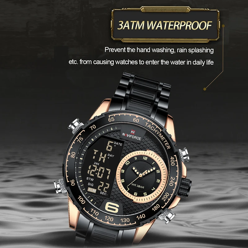 NAVIFORCE Men Watches Casual Clock Dual Display 30m Waterproof Stainless Steel Luxury Big Dial Wristwatch Male Relogio Masculino