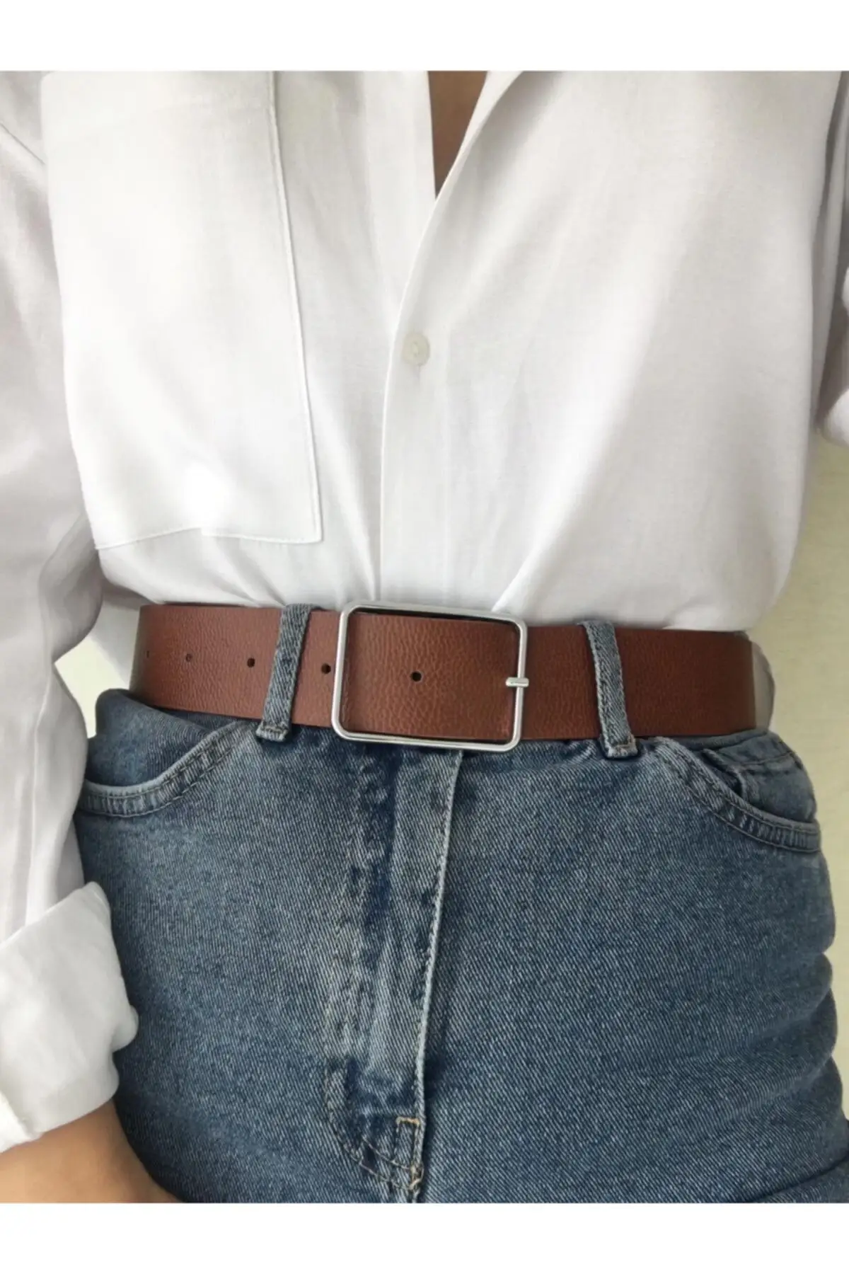 Women's Basic Silver Buckle Belt One Size 95 Cm Length Dress and Pants For Binding Strip