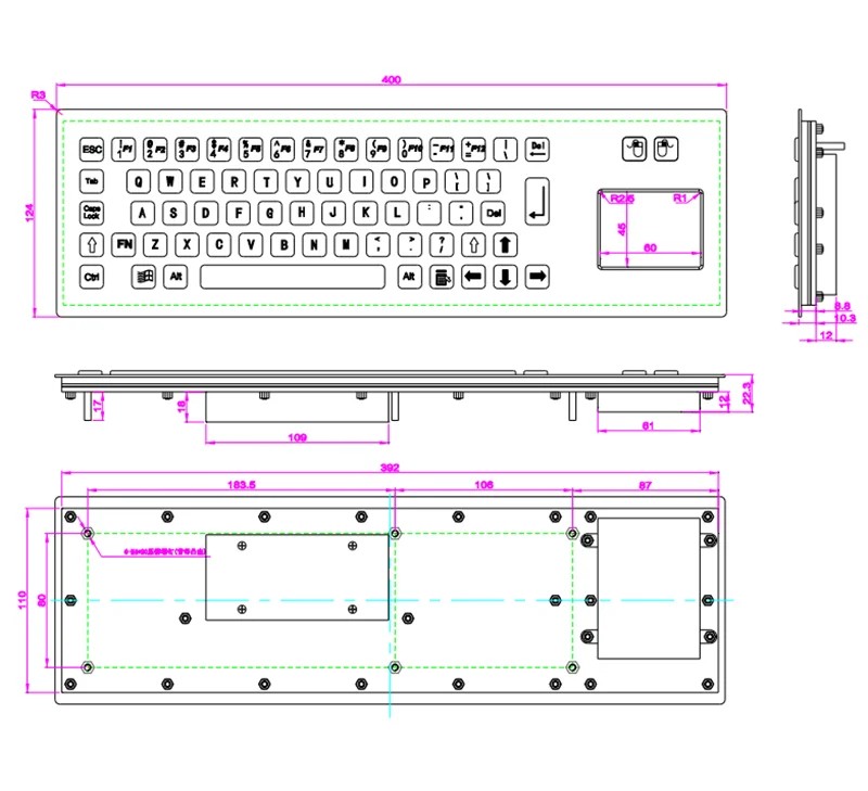 Imagem -06 - Quiosque de Metal Resistente com 67 Teclas Montagem em Painel Preto à Prova Dágua Aço Inoxidável Computador Industrial Teclado Metálico com Touchpad