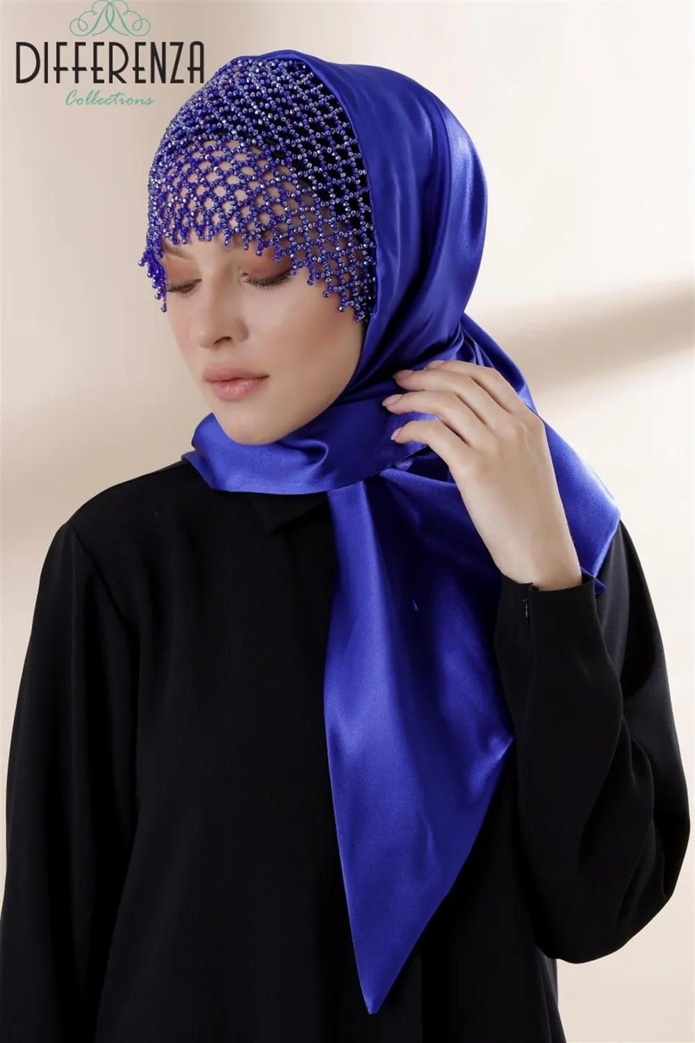 Hijab Turban Hand Made Haute Couture Embroidery Wedding Scarf Differenza Muslim Women clothing Islamic Fashion Uzbekistan