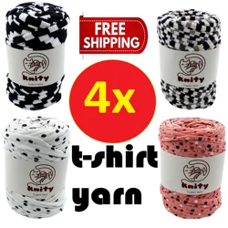 Knity T-Shirt Yarn 4 Skeins Combed Cloth Fabric Thread Strip for Knitting Blanket Carpet Bag Basket Rug Crochet Craft Tshirt DIY