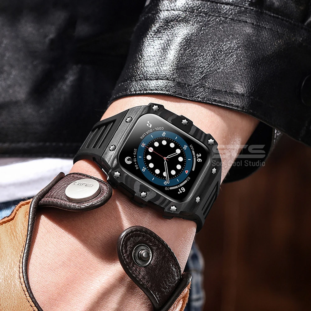 For Apple Watch 8 Ceramic Stainless Steel Luxury Modification Mod Kit 44MM 45MM Comfortable Fluorine Rubber SE 4 5 6 7  Series image 6
