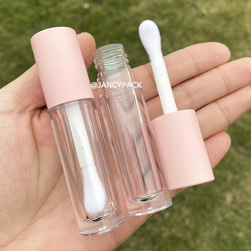 Botella transparente de plástico para cosméticos, cepillo de varita grande, tubos vacíos de brillo de labios rosa y blanco, tubo redondo para bálsamo labial, logotipo personalizado