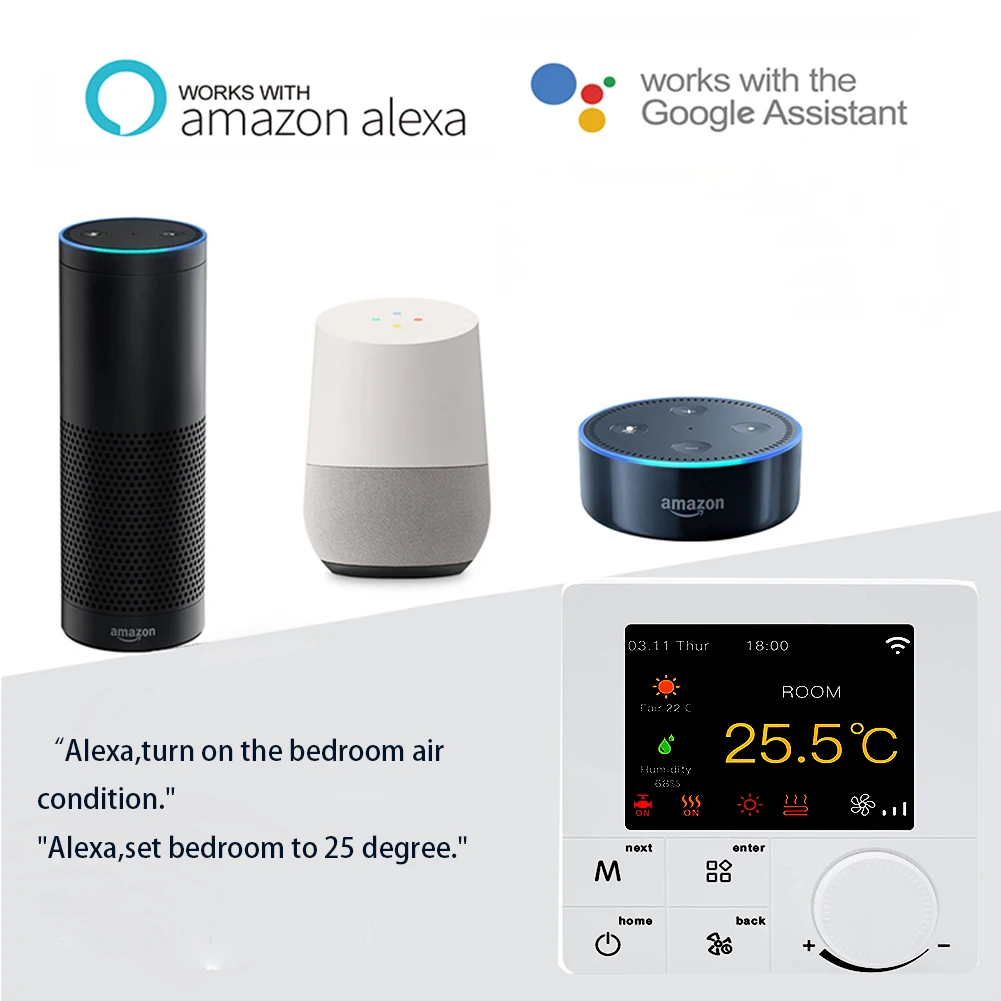 Qiumi RGB Colorful Smart WiFi Thermostat for Water / Floor Heating Electric  / Gas Boiler Works with Alexa Goog Home