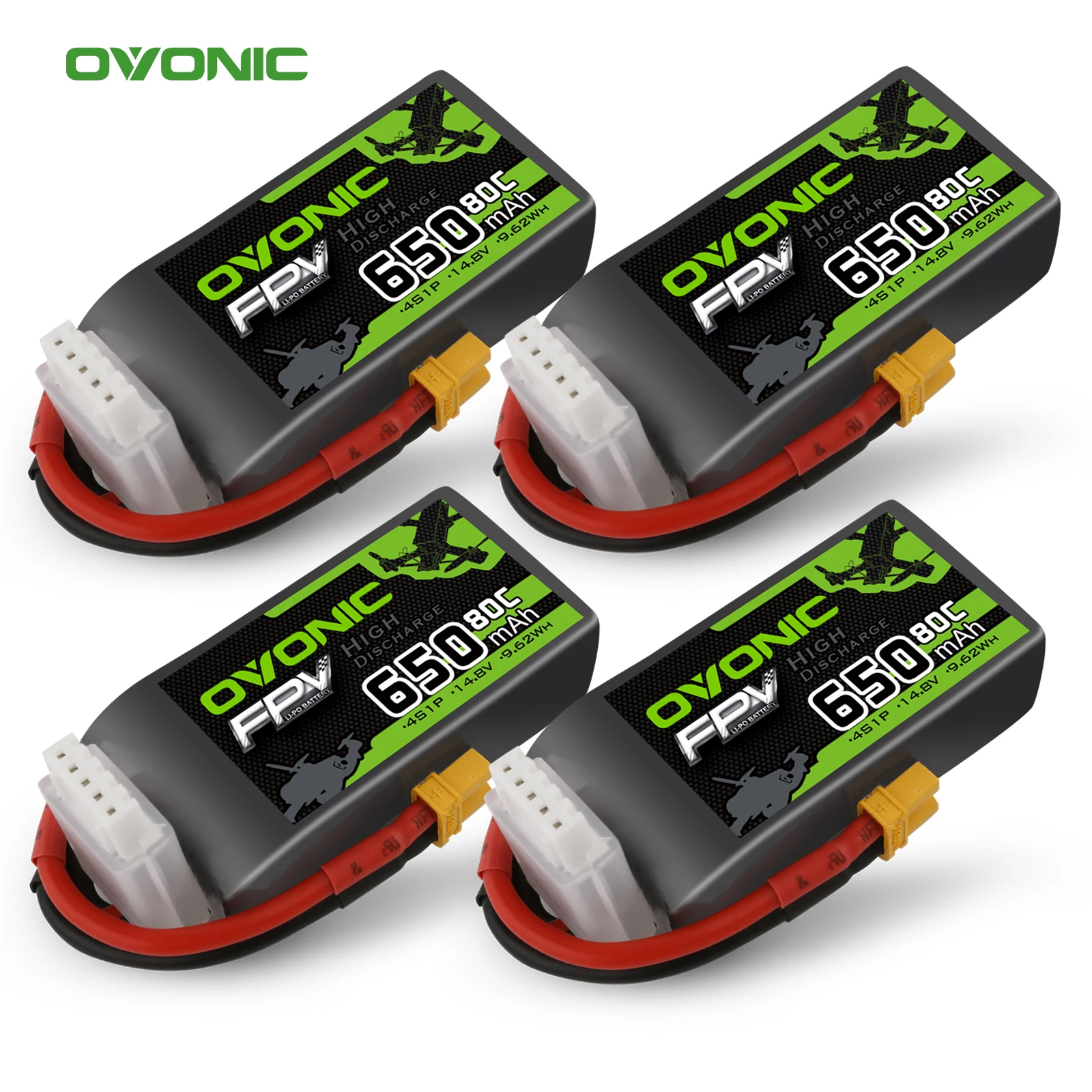 OVONIC Batteria Lipo 4s 80C 650mAh 14.8V con XT30 per RC Aereo Quadcopter Elicottero FPV Racing Drone (4 pezzi)