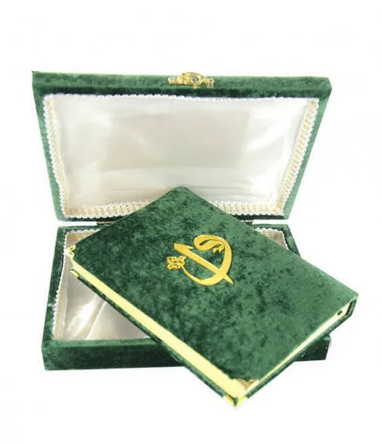 Great gift Velvet Lined Quran Box Elif Vav Patterned Arabic Medium Green FREE SHIPPING