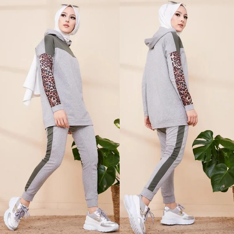 Tracksuits Leopard 2021 season muslim fashion arabia Dubai fashion trends 100% Made in Turkey abayas hijab clothing muslim sets