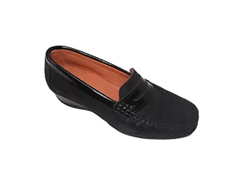 Women's shoe/Moccasin/Finano/instep: nubuk leather and patent leather/insole and fur lining/wedge 4 cm/black Color