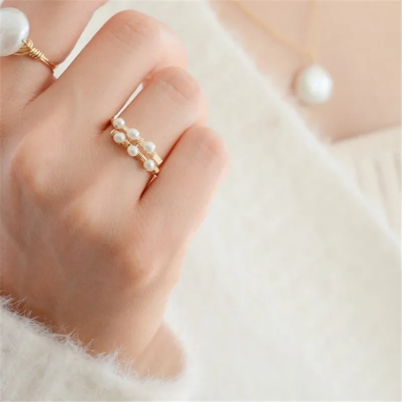 

Handmade Natural Pearl Ring 14K Gold Filled Jewelry Knuckle Ring Mujer Boho Bague Femme Minimalism Rings for Women