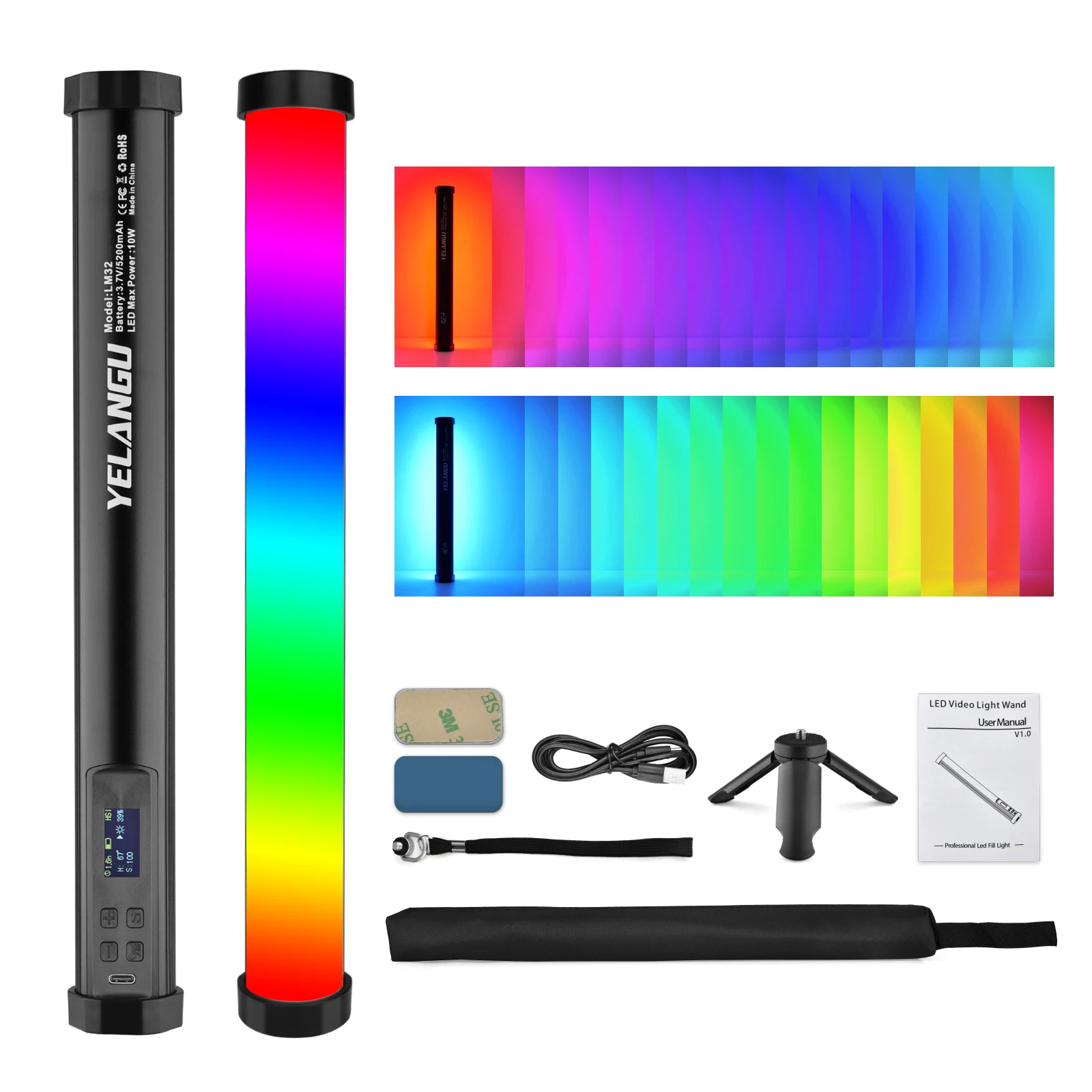 RGB Light Stick Handheld LED Light Wand Magnetic Video Light 5200mAh Rechargeable 21 RGB Effect for Live Streaming YouTube Vlog