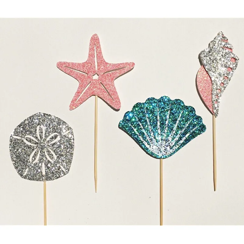 

Custom Sea Shell Glitter Cupcake Toppers, Starfish Cake Toppers, Ocean Birthday Party Decoration, Under the Sea