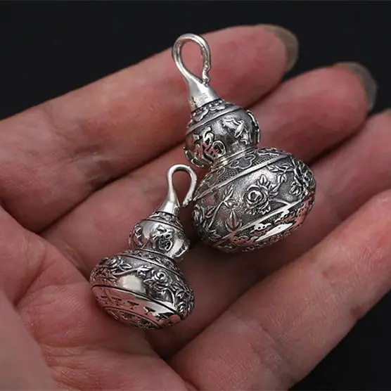 925 Sterling Silver Gourd Shape Flower Fortune Locket Box Pendant for Necklace