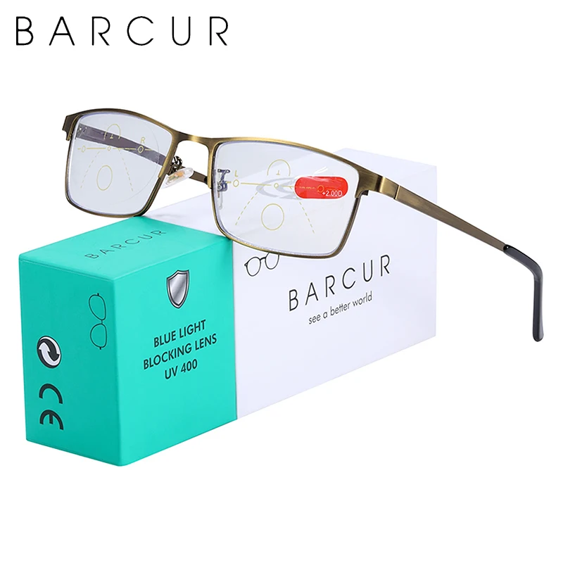 

BARCUR Quality Progressive Men's Reading Glasses Multifocal Bifocal Women Anti Blue Light Eyeglasses Prescription Eyewear