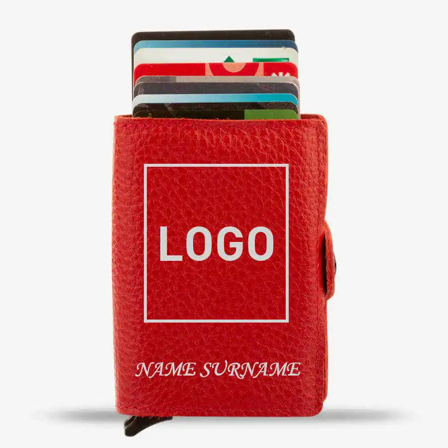 Customisable Automatic Pop-Up Leather Card Holder Red with Two Mechanisms Purse Casual For a Lifetime Money Good Quality Luxury