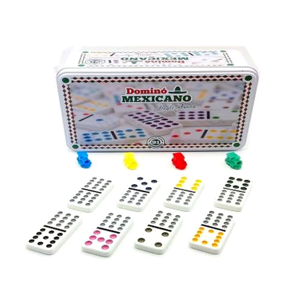 Full Mexican Domino with Train and Axis 91 Pieces Hoyle Games Educational Game in Can Decorated Beautiful Gift Option