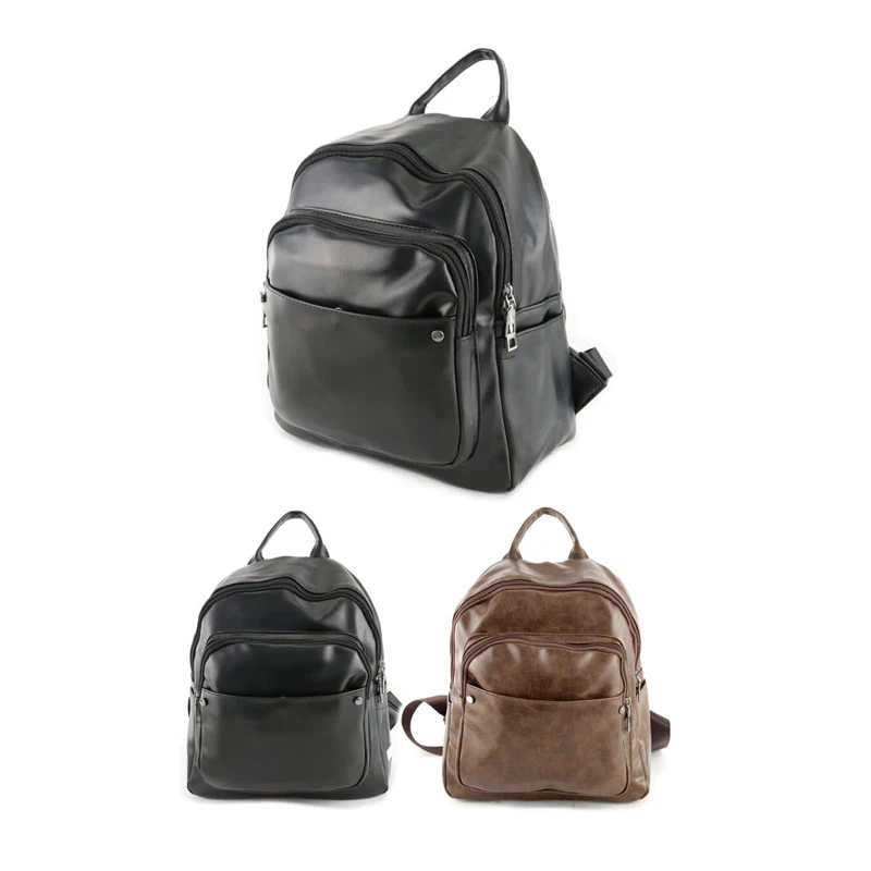 Bag woman 30cm black, brown multi-pocket. Casual backpack for girls, teenagers. Travel bag. Backpack type bag. Women's soft leather backpacks, vintage shoulder bags, casual travel bags, school bags