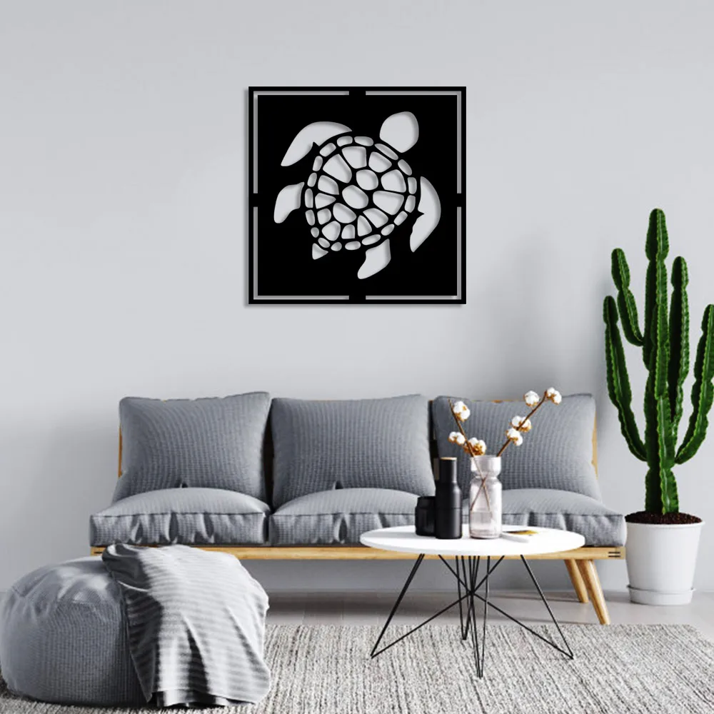 Geometric Floating Sea Turtle Wall Room Home Accessory Wooden Table 50x50cm