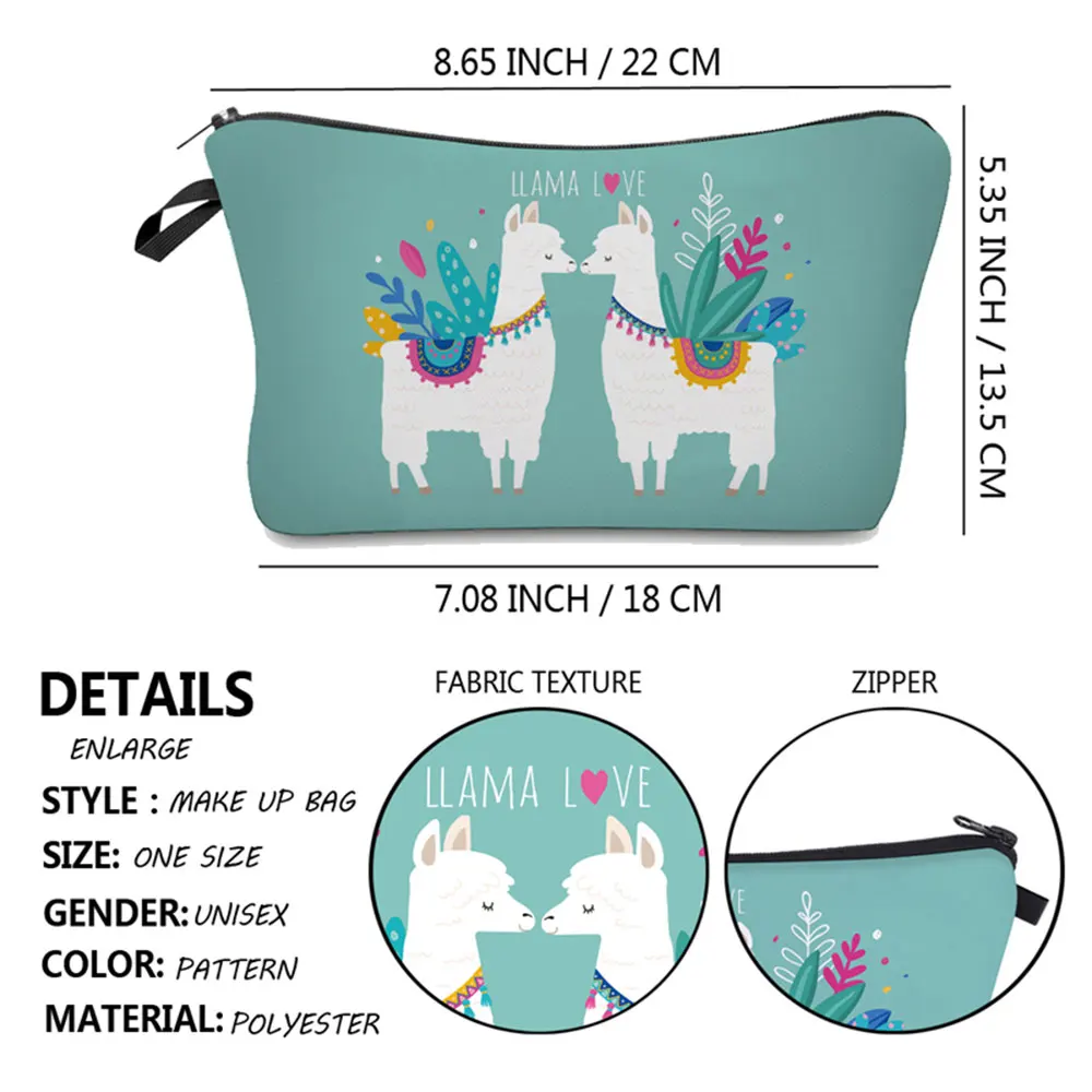 Heat Transfer Makeup Bag Lovely Alpaca Print Cosmetic Bag Small Toiletry Bag for Ladies and Girls Gifts High Quality Pencil Case