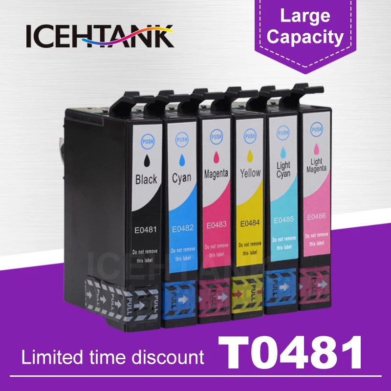 ICHTANK Printer Ink Cartridges for Epson T0481 - T0486 for Stylus Photo R200 R220 R300 R300M R320 R340 RX500 RX600 RX620 RX640