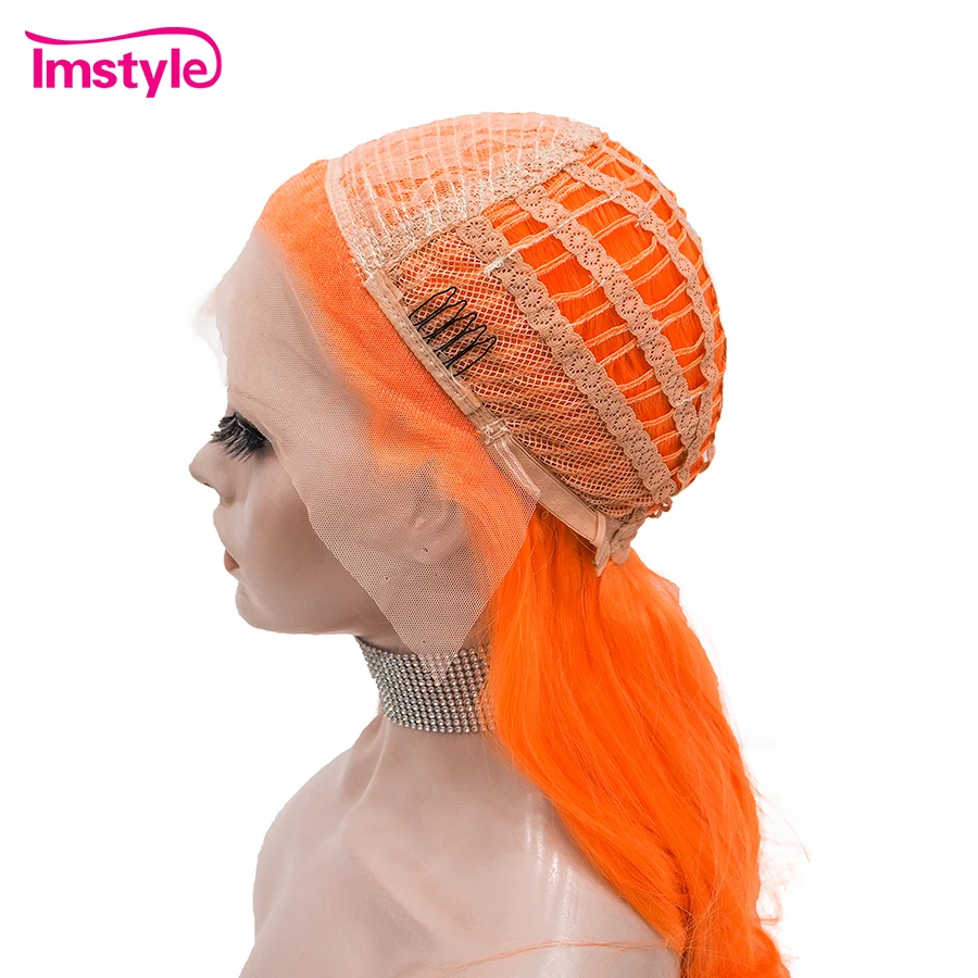 Imstyle Orange Wig Long Synthetic Lace Front Wig Natural Wavy Wigs for Women Lace Wig Heat Resistant Fiber Cosplay Wig