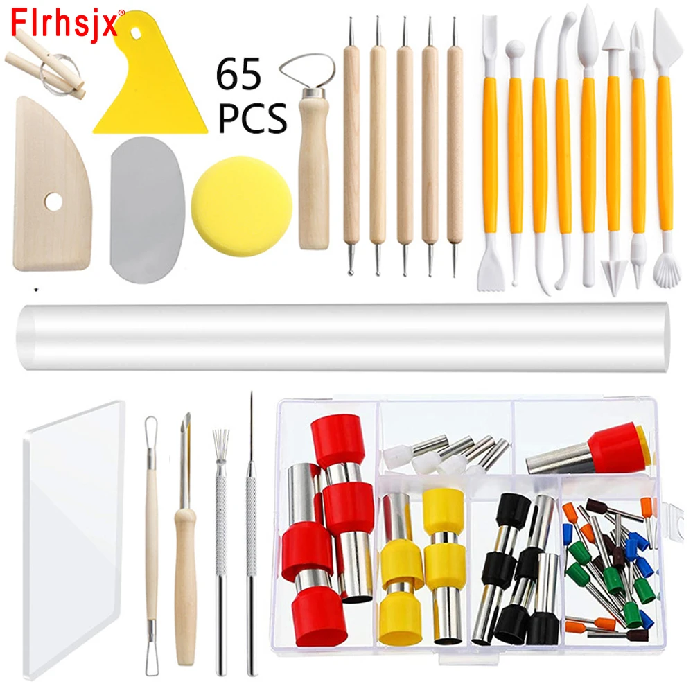 65pcs DIY Clay Tools Sculpting Kit Sculpt Smoothing Wax Carving Pottery Ceramic Polymer Shapers Modeling Carved Ceramic Tool