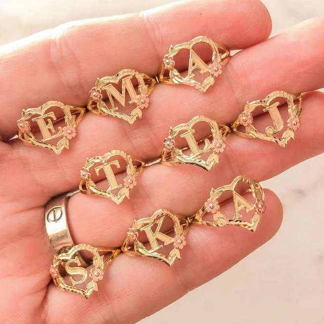 A Z Letter Rings 18K GOLD PLATED CUSTOMIZED YELLOW ROSE GOLD HEART INITIAL LETTER RING ANILLO ADJUSTABLE SIZES 6 12 Mom Gift AliExpress