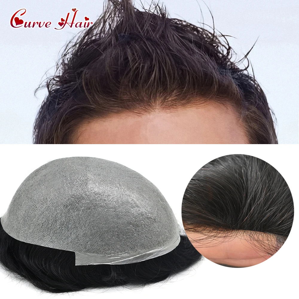 

Ultra Thin Skin 0.04mm Mens Toupee Hairpiece V-looped Invisible Hairline Male Wigs Human Hair Replacement System Man Prosthesis