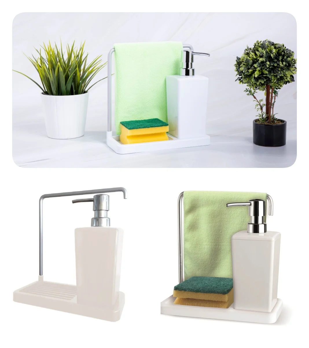 Liquid Soap Dispenser with 360° Rotatable Hanger Hanging Dish Sponge Holder Kitchen Bathroom Accessories 5 Color Washing Bottles