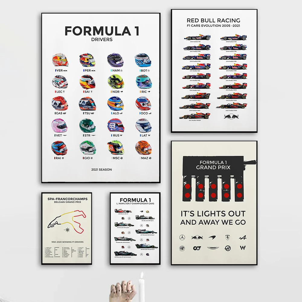 

Formula 1 Drivers Helmets F1 Racing Car Racing Lights Poster Canvas Painting Wall Art Pictures for Living Room Home Decoration