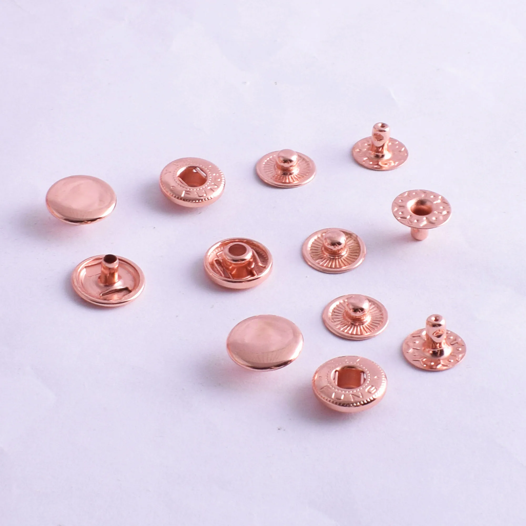 12mm Rose Gold Snap Button Snap Fasteners Press Studs Snap Rivet Buttons Poppers Snap Fasteners for Clothing Leather20/50sets