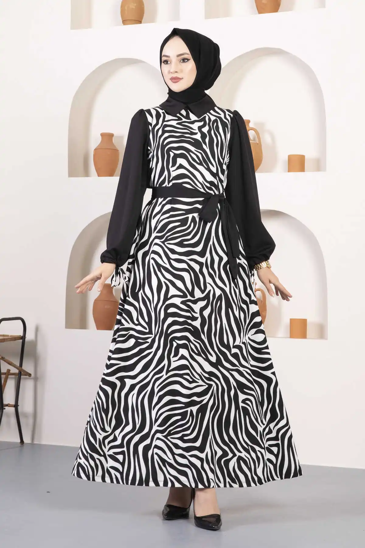 Women Zebra Patterned Dress Muslim Dress Women Luxury Kaftan Dubai Abaya Turkey Musulman African Hijab Longo Vestidos Modest