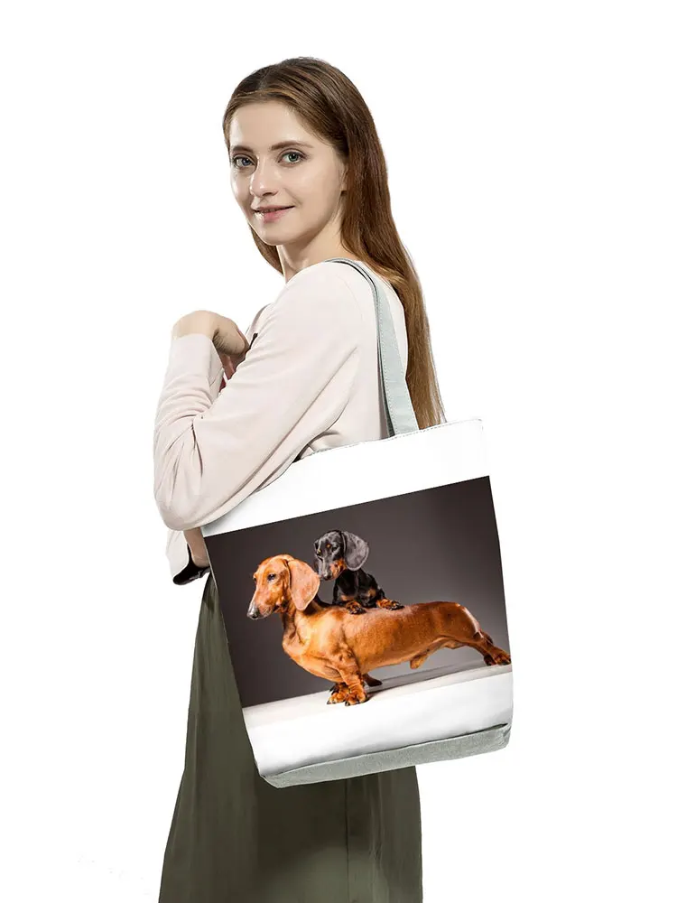 Dachshund Printed Handbag Women High Capacity Travel Beach Shoulder Bag Animal Graphic Shopping Bag Kitchen Reusable Grocery Bag