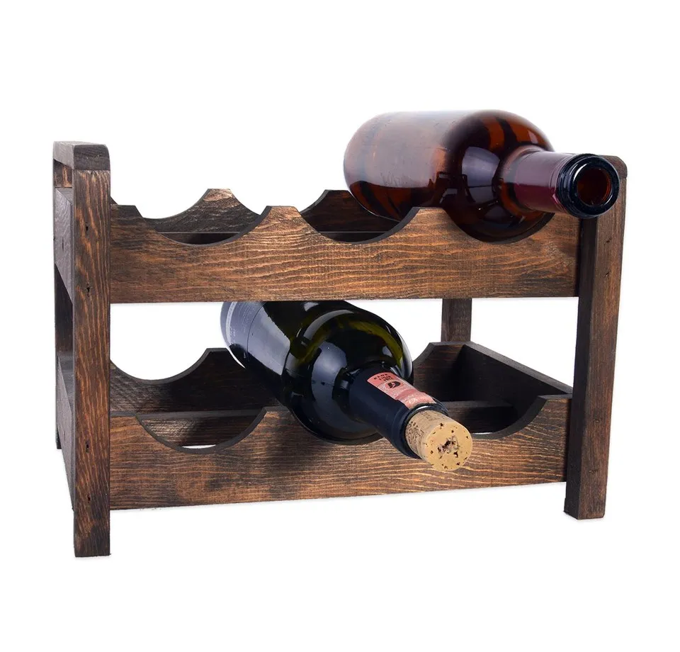 Rustic Wooden Wine Rack Width 22 cm Length 30 cm Height 24 cm Color Walnut Wooden Type Pine decorative 6 wine holder