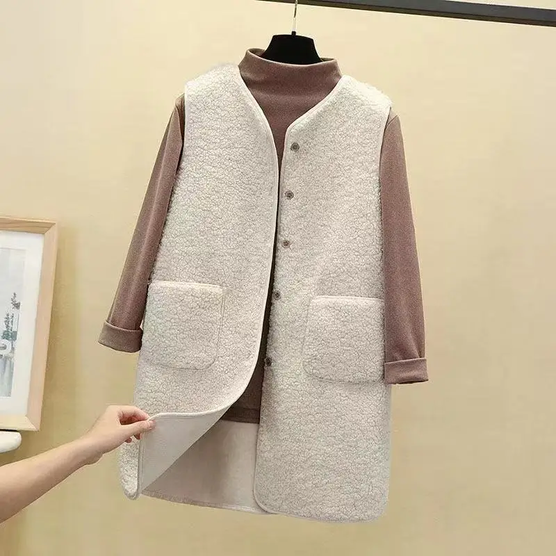 Women's Casual Sherpa Fleece Lightweight Fall Warm Vest Faux Fur Jacket Warm Long Vest