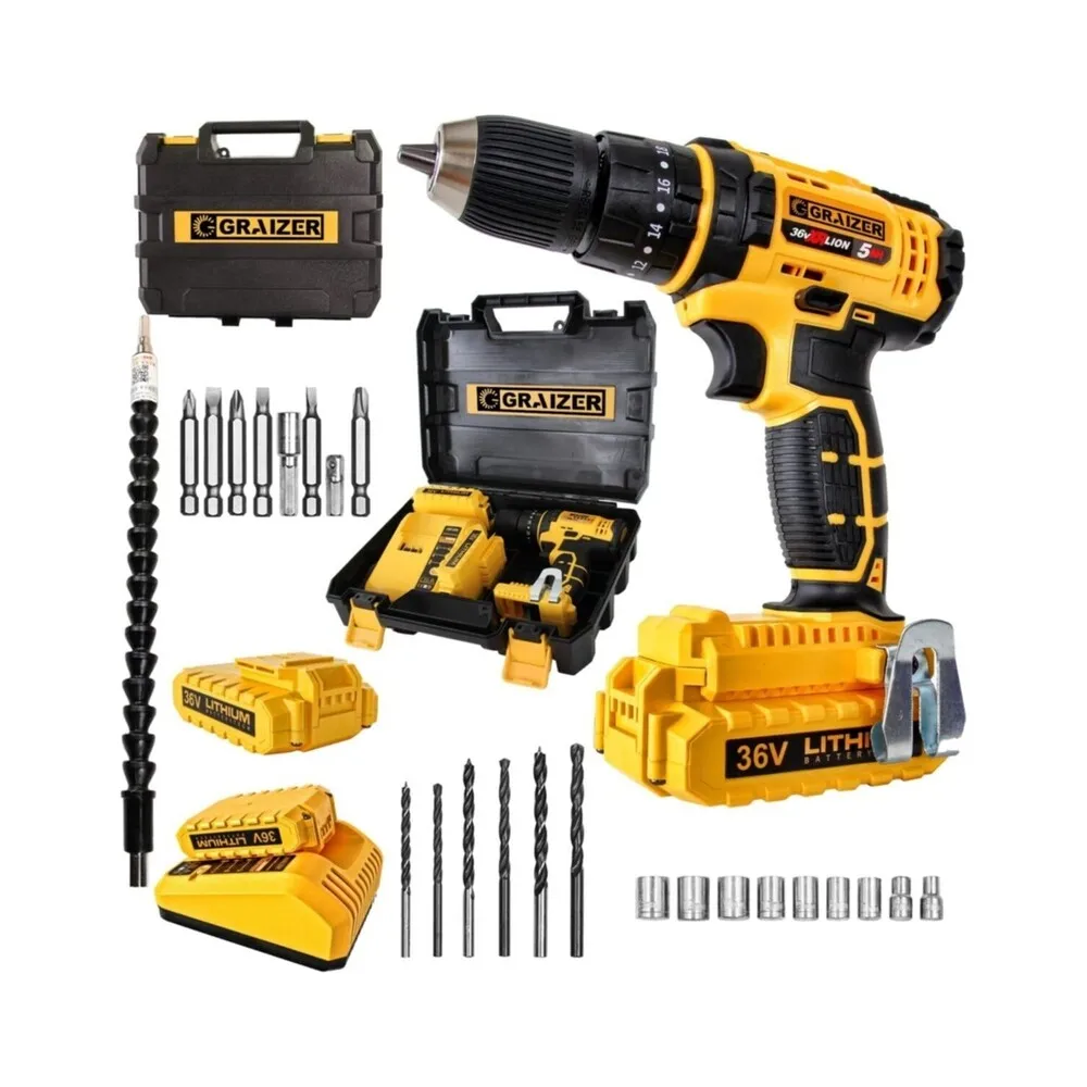 Graizer German Double Metal Gearbox Double Cordless Impact Drill + 24 Piece Set Gift suitable for professional use