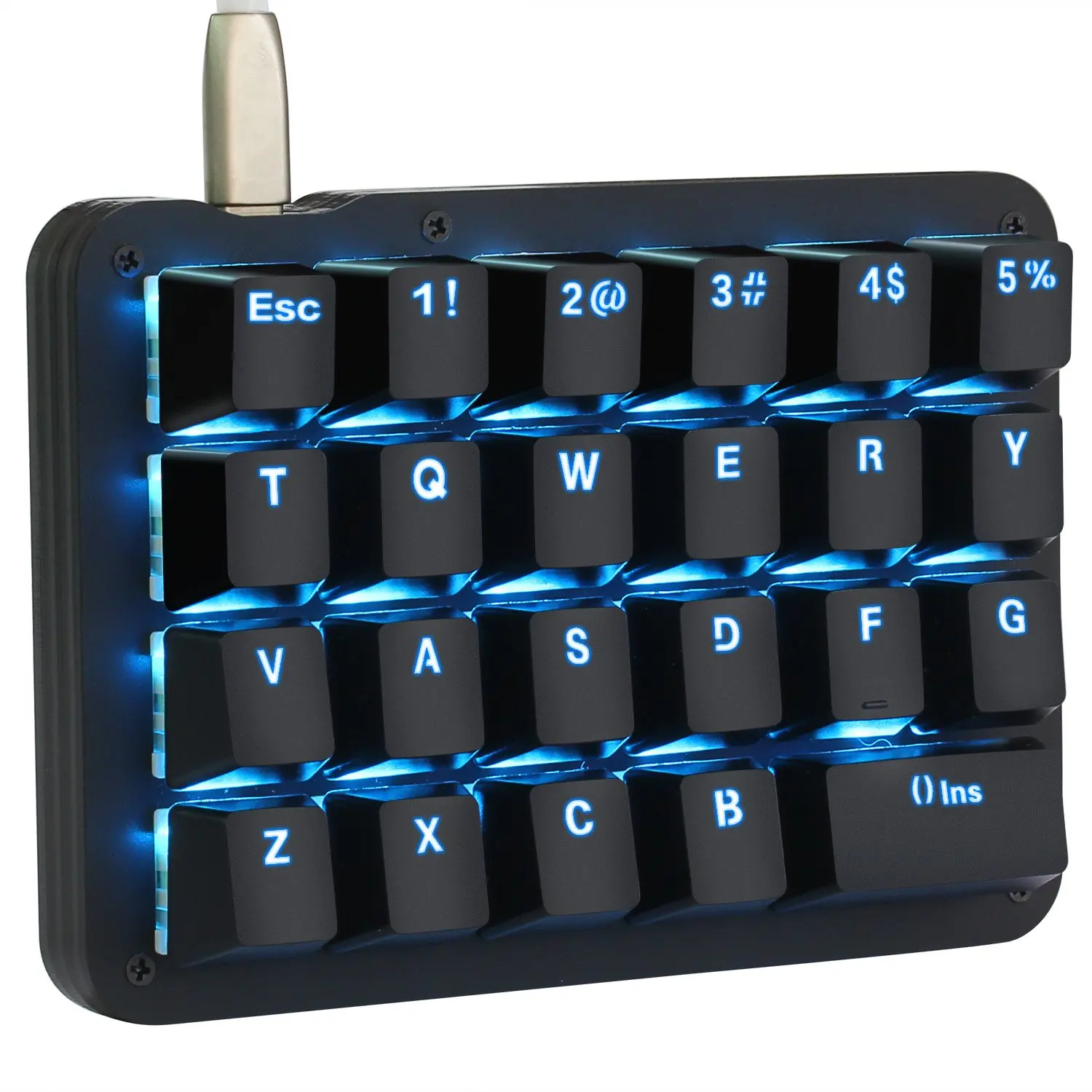 

23 Fully Programmable Keys Mechanical Keyboard Blue LED Backlit Portable Mini One-Handed Mechanical Gaming Keypad Blue Switches