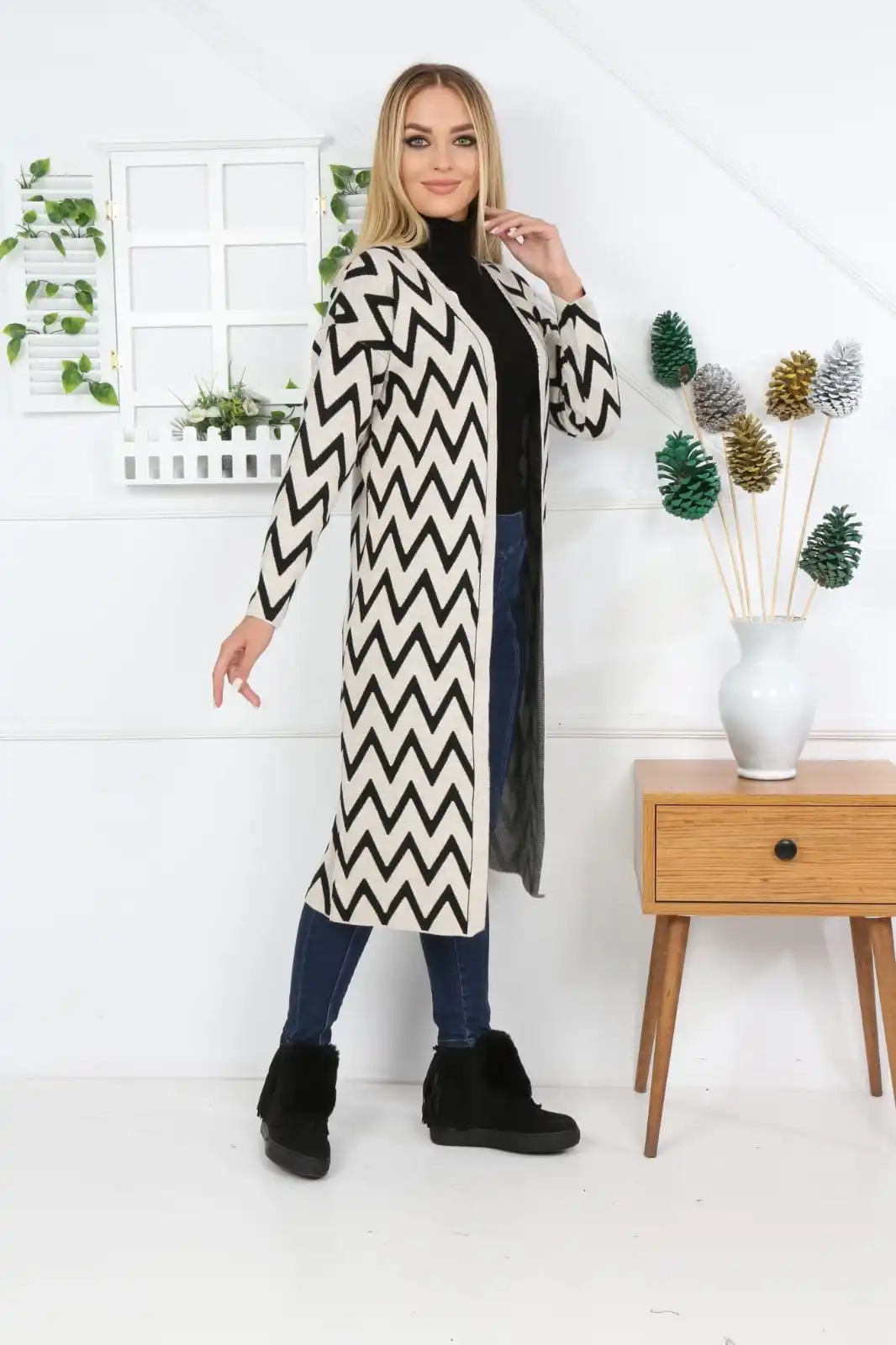 Chevron Muster Strickjacke Weste Lange 2021 winter kleidung Schwarz Rosa grün weiß Muslimischen islami turkiye