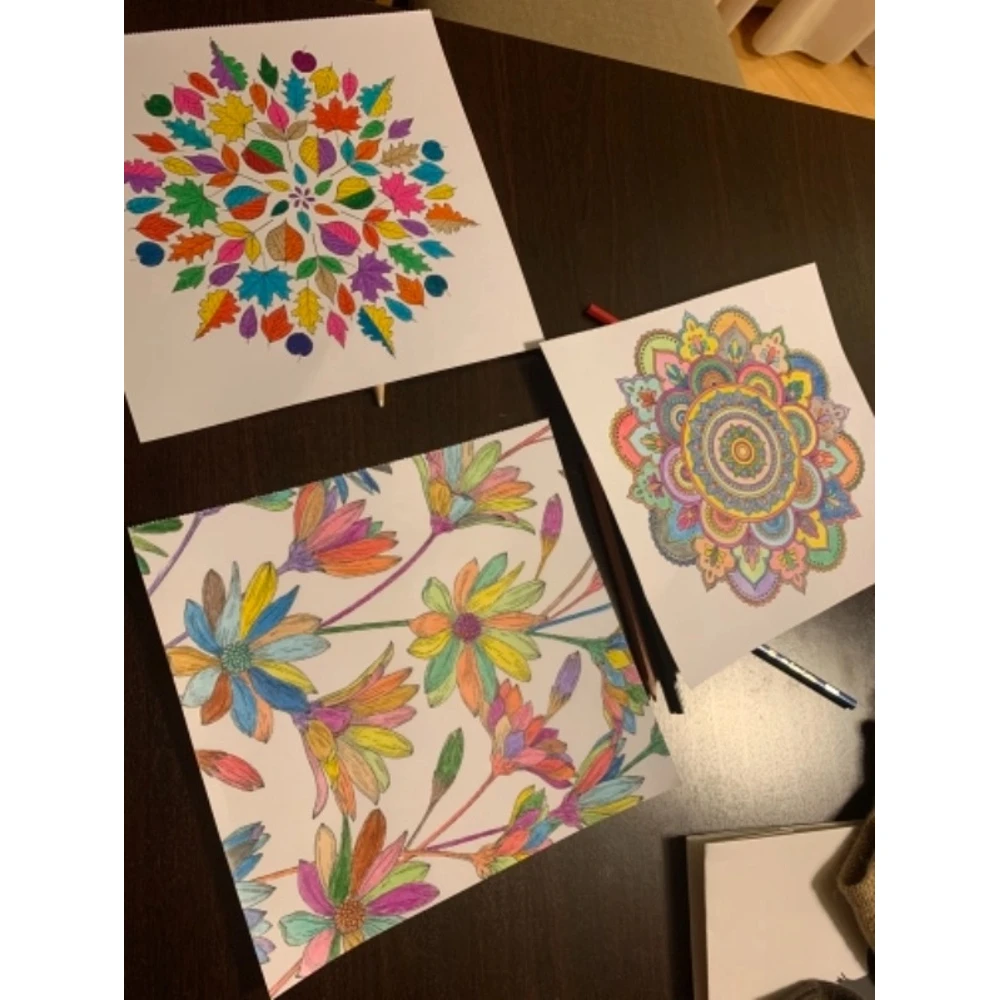 48 page Mandala Adult Coloring Book For Stress Relaxing Flower Motif Geometric Shaped