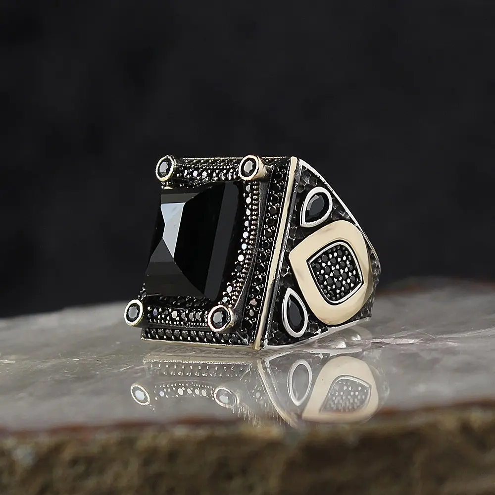 925 Sterling Silver Ring for Men Zircon Stone Jewelry Fashion Vintage Gift Onyx Aqeq Mens Rings All Size