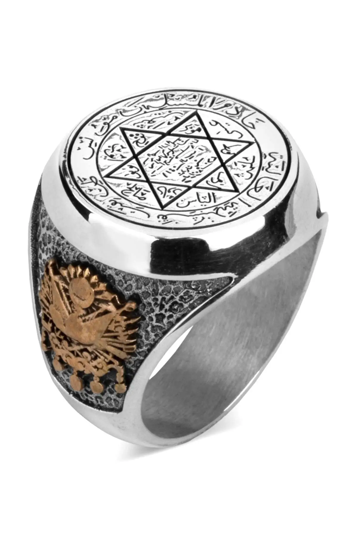 Male Ottoman Crested And Moon Star Seal of Solomon Ring Anyzk-0175Seal of Solomon Star of David Simple Silver Men's Ring Jewel