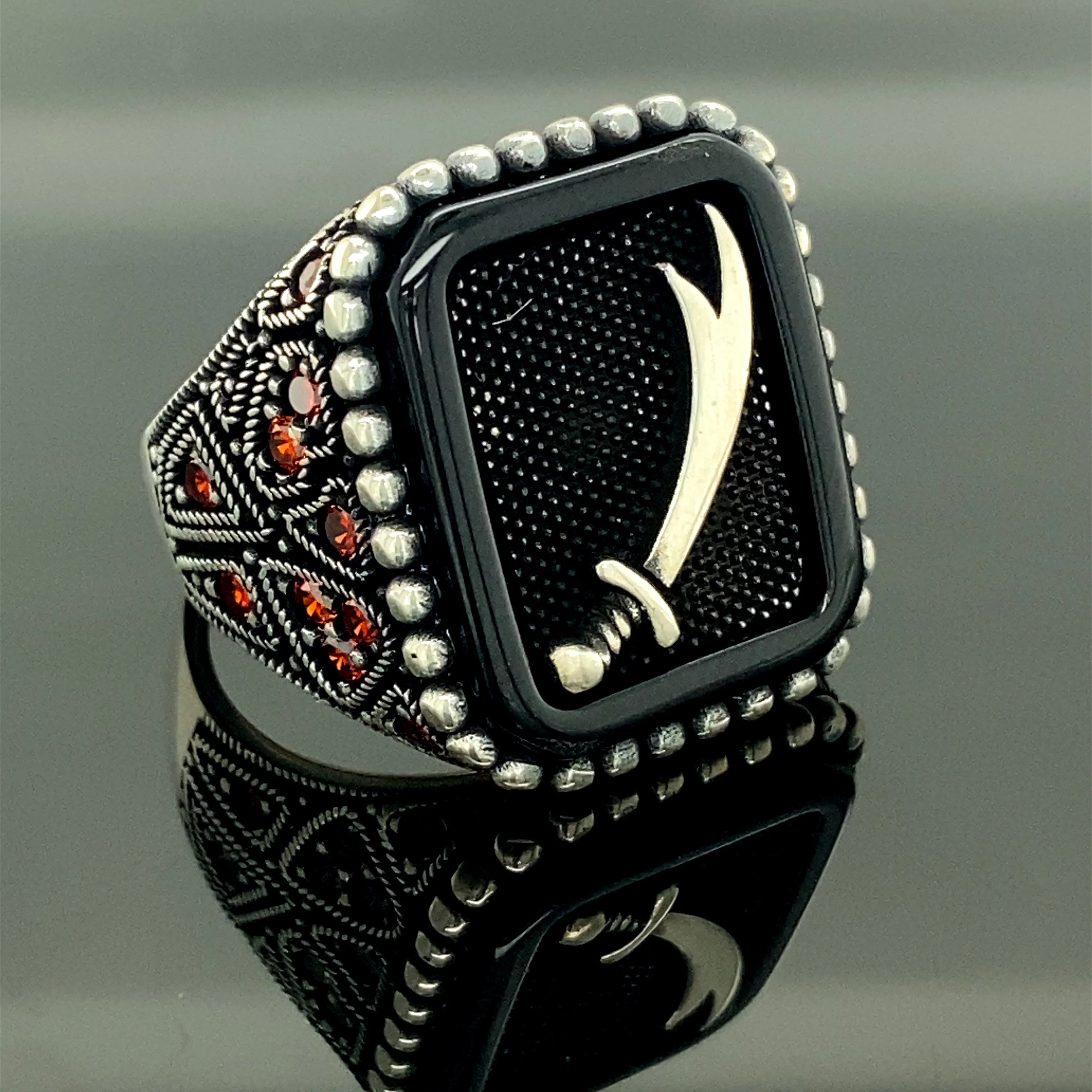 925 Sterling Silver Men Sword Ring, Ottoman Jewelry, Engraved handmade ring