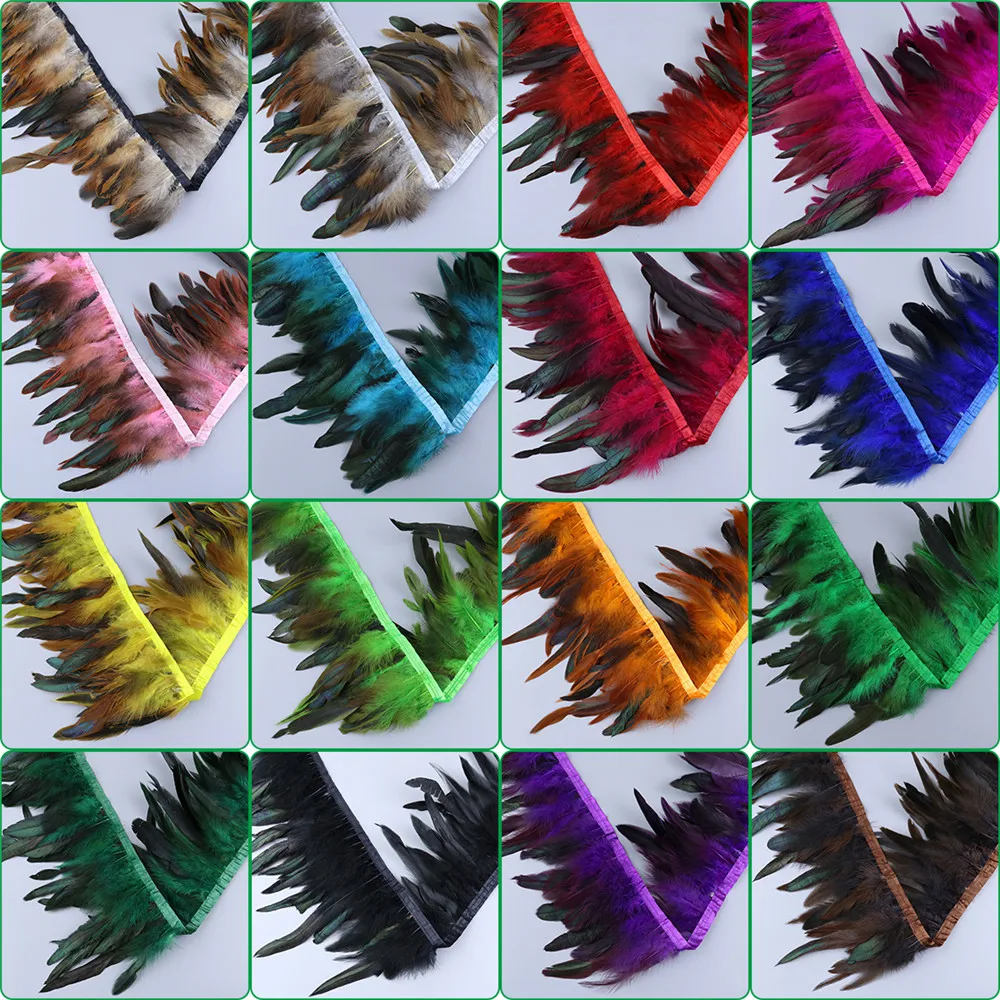 13-18Cm Natural Rooster Feathers Fringe Trim For Needlework Plume On Ribbon Wedding Dress Decorative Plumas Feathers DIY Crafts