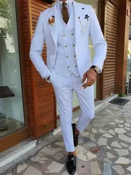 Men's Suits & Blazers (Jacket+Pants+Vest) Handsome White 3 Piece Groom Tuxedos For Wedding Formal Prom Suit Party Evening Terno
