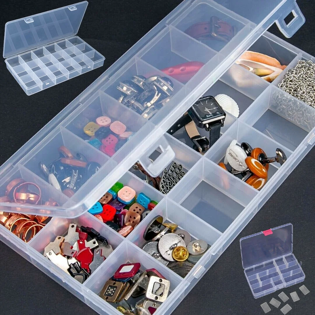 Makeup Organizer Jewelry Box 15/18/36 Slots Plastic Storage Compartment Adjustable Container Ring Earring Box Rectangle Box