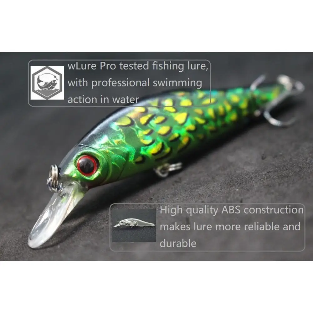 wLure Minnow Fishing Lures 9cm 9g Sinking Jerkbait Twitch Pause Action to Control #6 Black Treble Hooks 3D Silocon Eyes M431