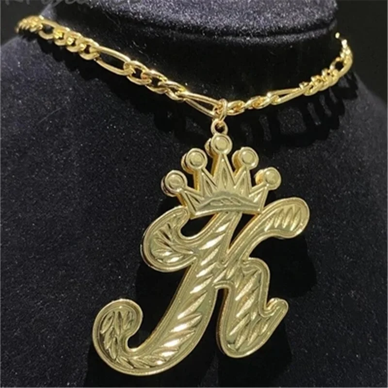 Sample Layer Large Letter Crown Pendant Gold Plated Personalized Jewelry Custom Initial Necklace For Women/Men Gift