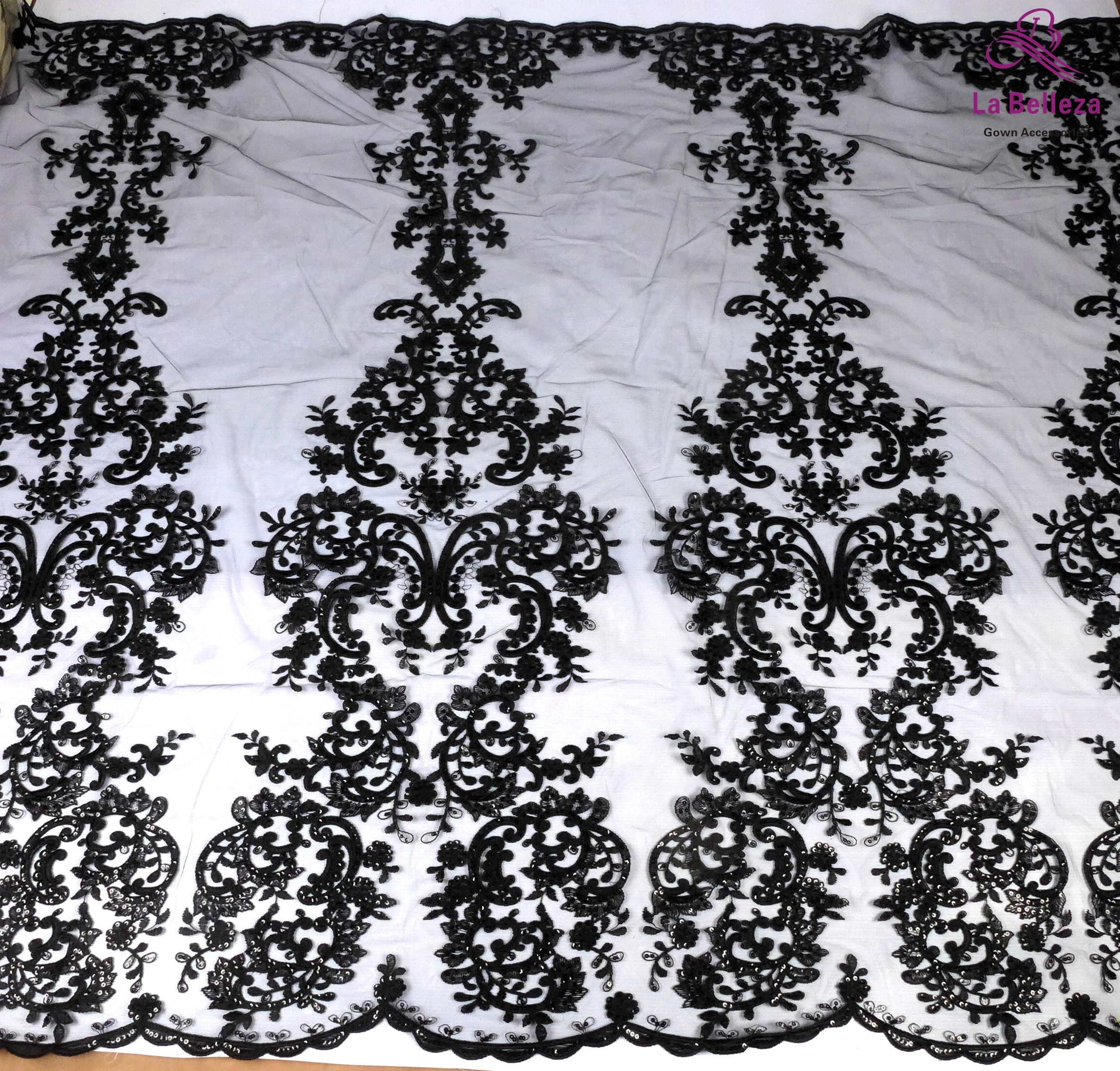 

La Belleza black/ivory/pure white large patteners wedding dress lace fabric 51'' width 1 yard